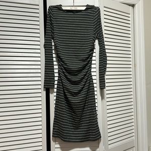 Ann Taylor Petite Long sleeve midi dress Grey with thin white stripes size XSP